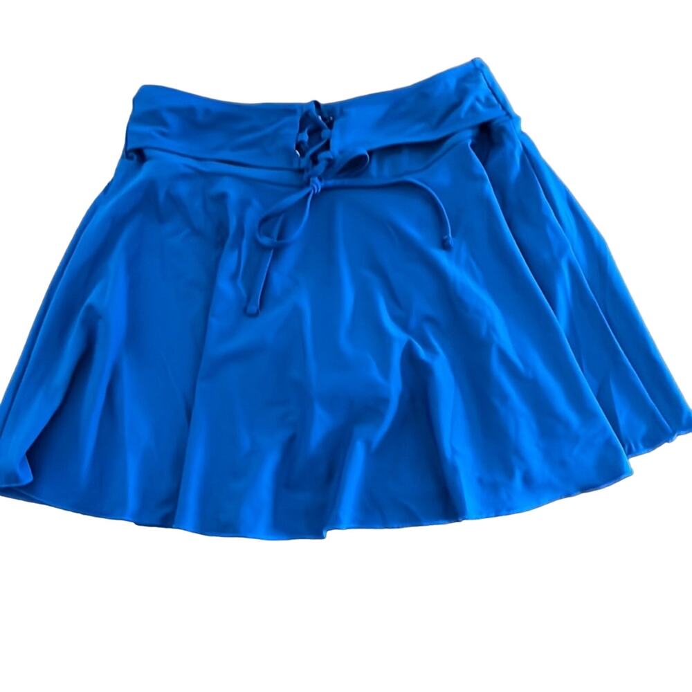 Shekini Blue Swimskirt with Tie Front Woman Size Medium Full Skirt Tie Front